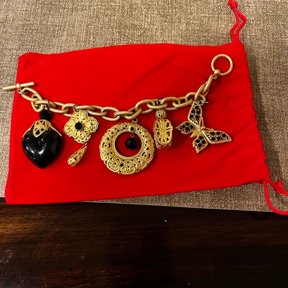 Gold and Black Charm Bracelet